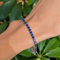 7.96 Ct.Tw. Blue Sapphire Tennis/Line Bracelet, 14K White Gold Image