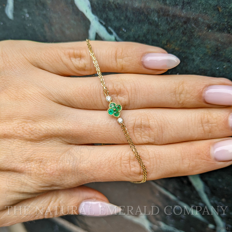 0.15 Ct.Tw. Emerald Natural Diamond Bezel Bracelet, 14K Yellow Gold