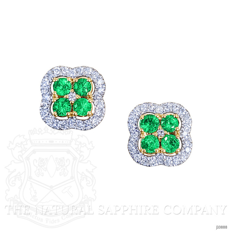 0.29 Ct.Tw. Emerald and Natural Diamond Studs Earrings, 14K Yellow Gold