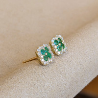 0.29 Ct.Tw. Emerald Natural Diamond Studs Earrings, 14K Yellow Gold Image