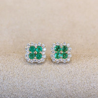 0.29 Ct.Tw. Emerald Natural Diamond Studs Earrings, 14K Yellow Gold Image