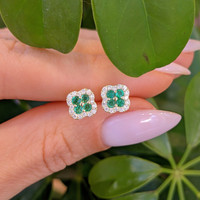 0.29 Ct.Tw. Emerald Natural Diamond Studs Earrings, 14K Yellow Gold Life Style