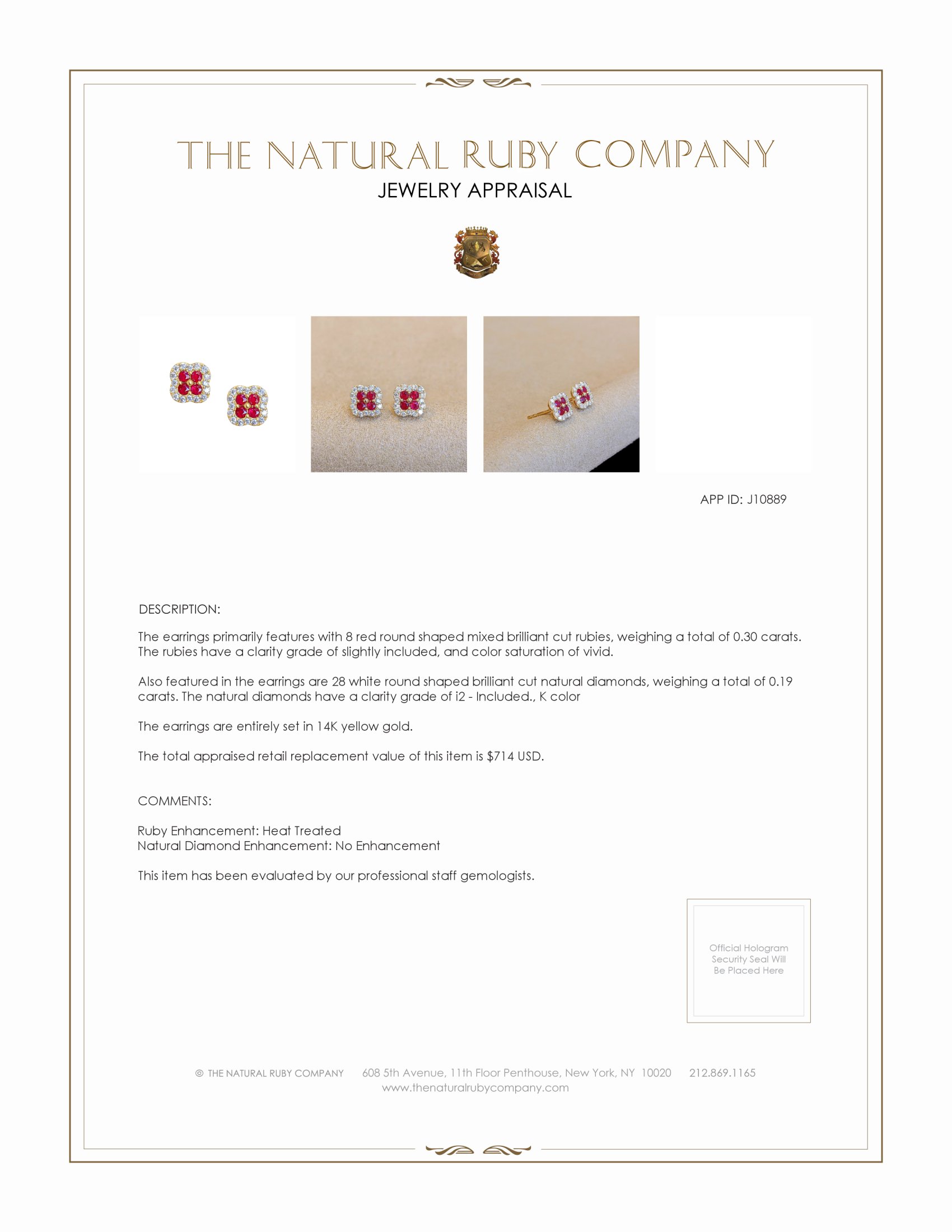 0.30 Ct.Tw. Ruby and Natural Diamond Studs Earrings, 14K Yellow Gold