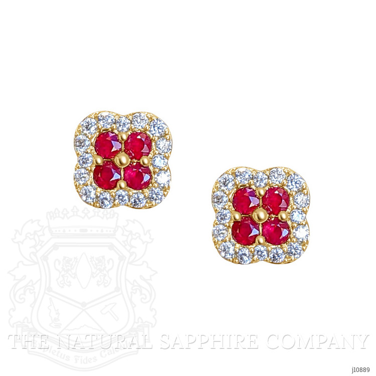 0.30 Ct.Tw. Ruby Natural Diamond Studs Earrings, 14K Yellow Gold