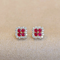 0.30 Ct.Tw. Ruby Natural Diamond Studs Earrings, 14K Yellow Gold Image