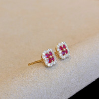0.30 Ct.Tw. Ruby Natural Diamond Studs Earrings, 14K Yellow Gold Image