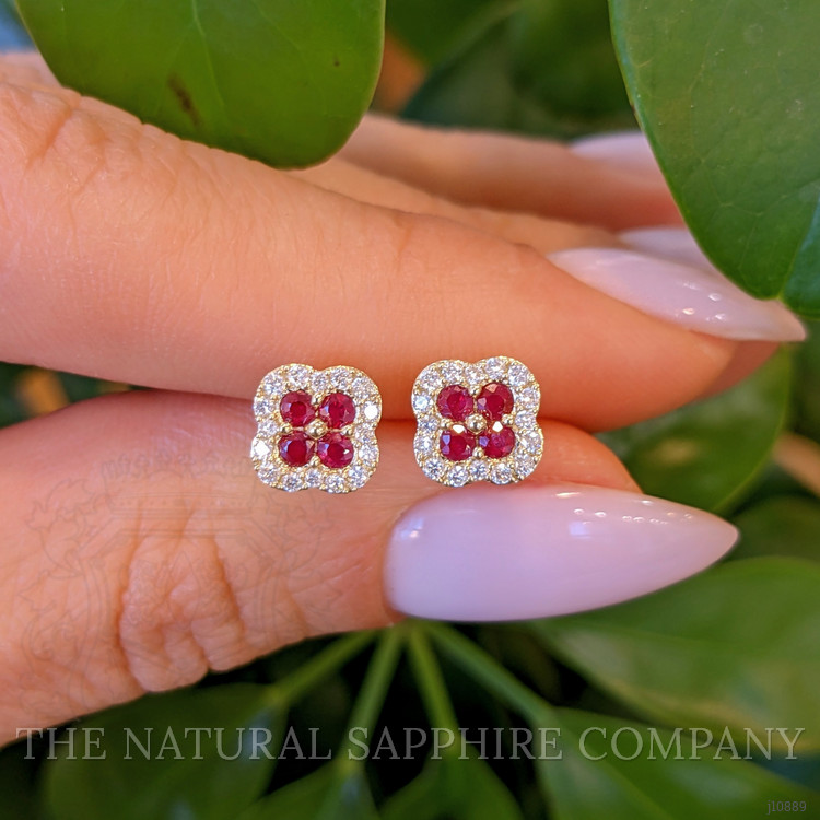 0.30 Ct.Tw. Ruby Natural Diamond Studs Earrings, 14K Yellow Gold