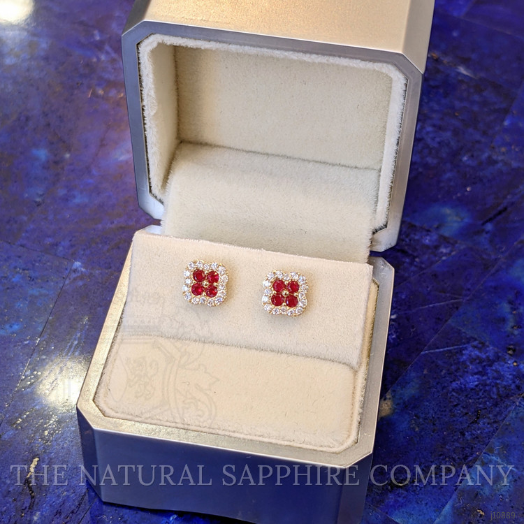 0.30 Ct.Tw. Ruby Natural Diamond Studs Earrings, 14K Yellow Gold