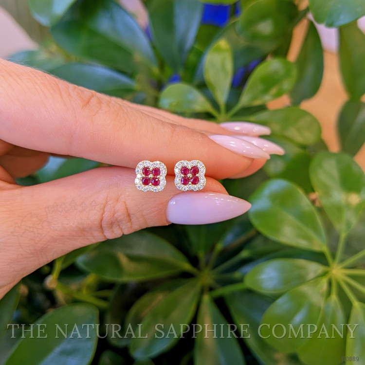 0.30 Ct.Tw. Ruby Natural Diamond Studs Earrings, 14K Yellow Gold