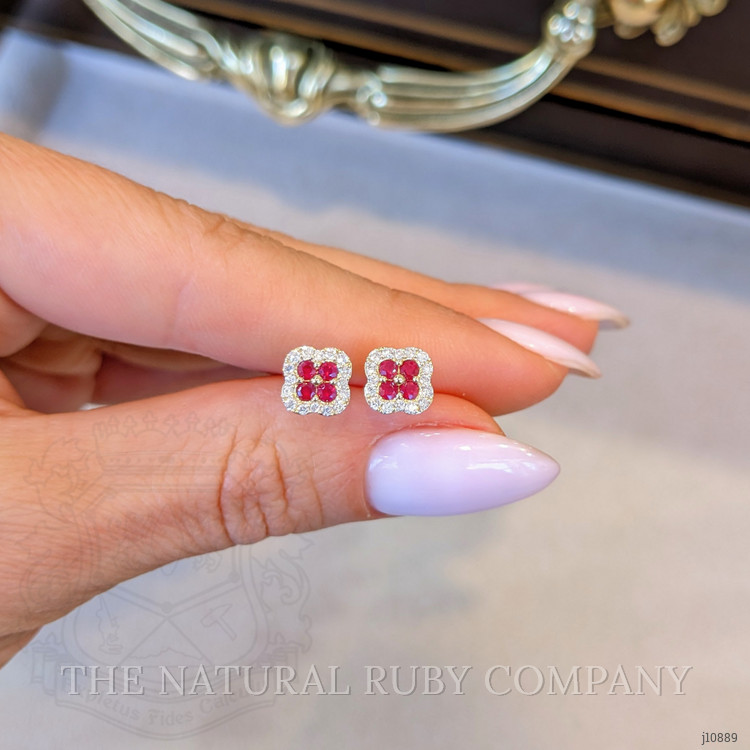 0.30 Ct.Tw. Ruby Natural Diamond Studs Earrings, 14K Yellow Gold