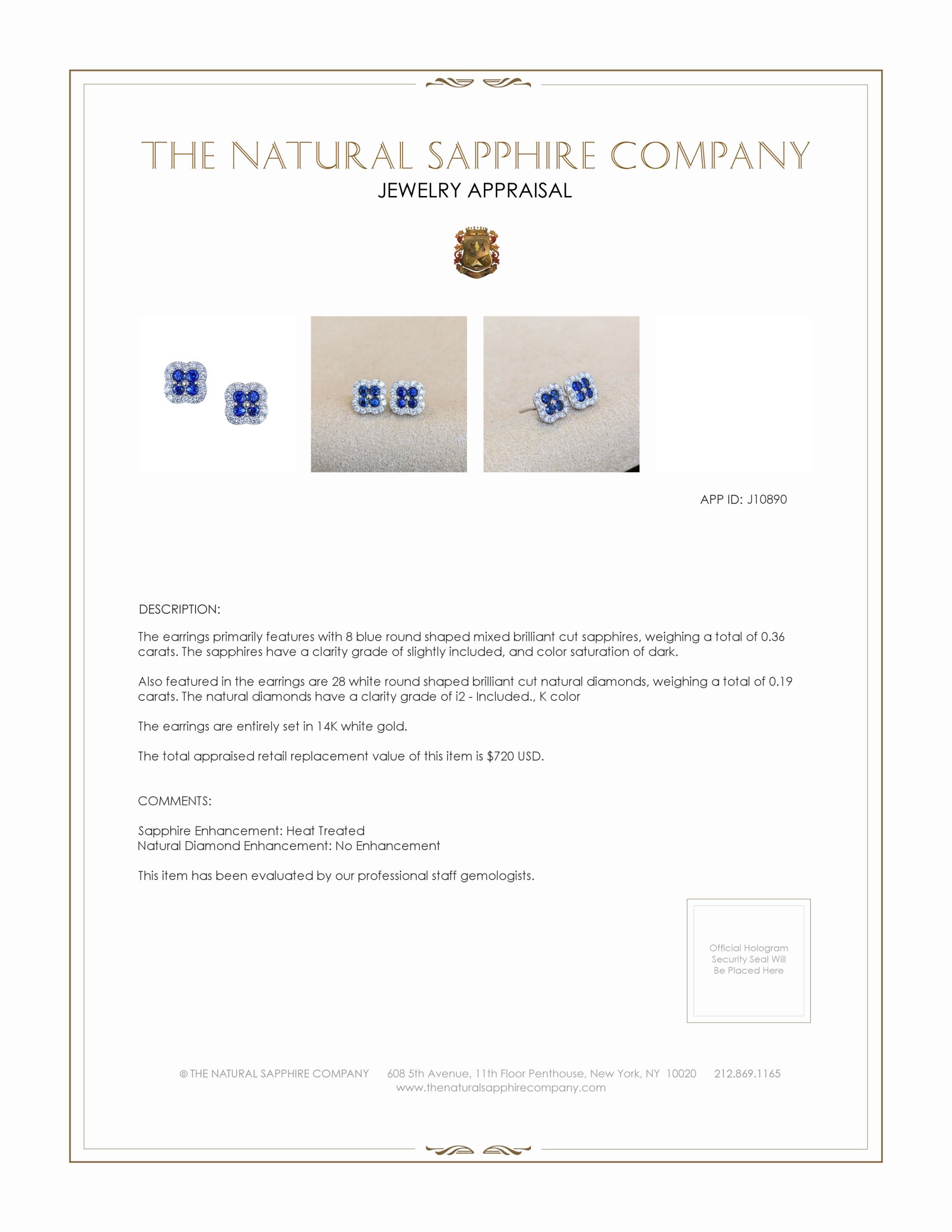 0.36 Ct.Tw. Blue Sapphire and Natural Diamond Halo Earrings, 14K White Gold