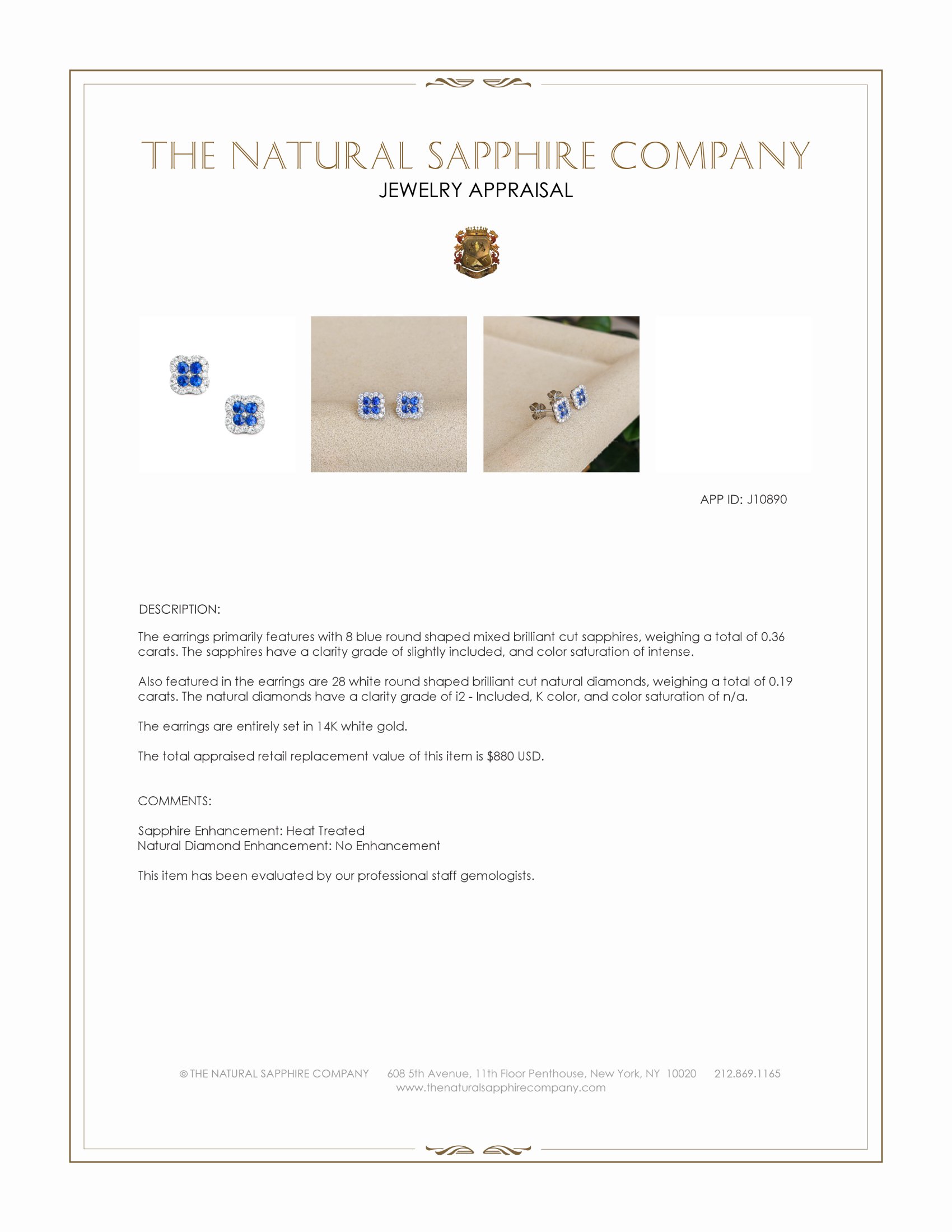 0.36 Ct.Tw. Blue Sapphire and Natural Diamond Studs Earrings, 14K White Gold