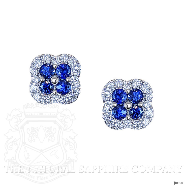 0.36 Ct.Tw. Blue Sapphire and Natural Diamond Halo Earrings, 14K White Gold