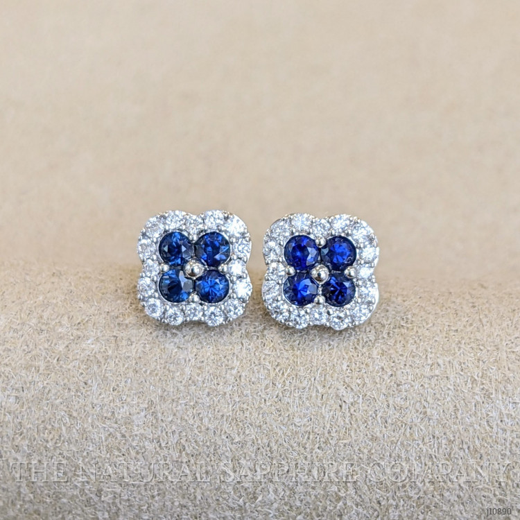 0.36 Ct.Tw. Blue Sapphire and Natural Diamond Halo Earrings, 14K White Gold