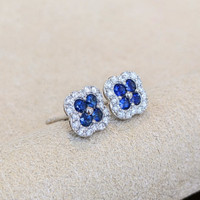 0.36 Ct.Tw. Blue Sapphire and Natural Diamond Halo Earrings, 14K White Gold Image