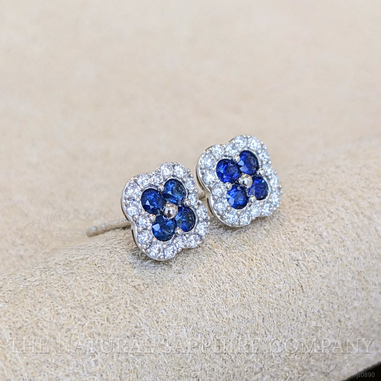 0.36 Ct.Tw. Blue Sapphire and Natural Diamond Halo Earrings, 14K White Gold