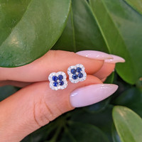 0.36 Ct.Tw. Blue Sapphire and Natural Diamond Halo Earrings, 14K White Gold Life Style