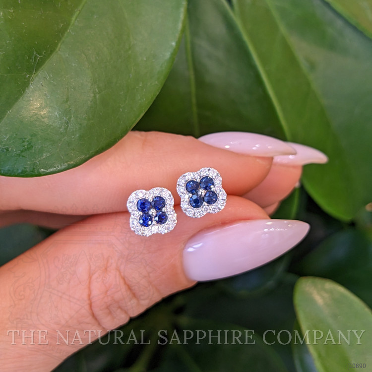 0.36 Ct.Tw. Blue Sapphire and Natural Diamond Halo Earrings, 14K White Gold