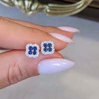 0.36 Ct.Tw. Blue Sapphire and Natural Diamond Halo Earrings, 14K White Gold Life Style