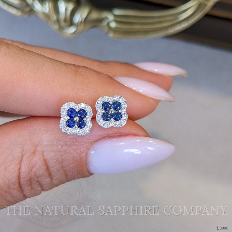 0.36 Ct.Tw. Blue Sapphire and Natural Diamond Halo Earrings, 14K White Gold