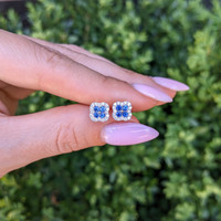 0.36&nbsp;Ct.Tw.Total Carat Weight Blue Sapphire and Natural Diamond Studs Earrings, 14K White Gold Life Style