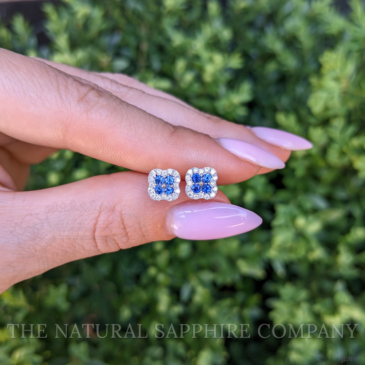 0.36 Ct.Tw. Blue Sapphire and Natural Diamond Studs Earrings, 14K White Gold
