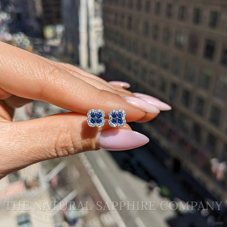 0.36 Ct.Tw. Blue Sapphire and Natural Diamond Studs Earrings, 14K White Gold