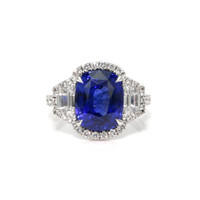 7.05 Ct. Blue Sapphire and Natural Diamond Antique Style Ring, 18K White Gold Video