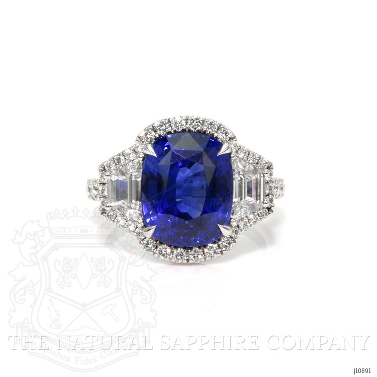 7.05 Ct. Blue Sapphire and Natural Diamond Antique Style Ring, 18K White Gold