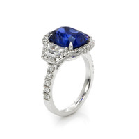 7.05 Ct. Blue Sapphire and Natural Diamond Antique Style Ring, 18K White Gold Image