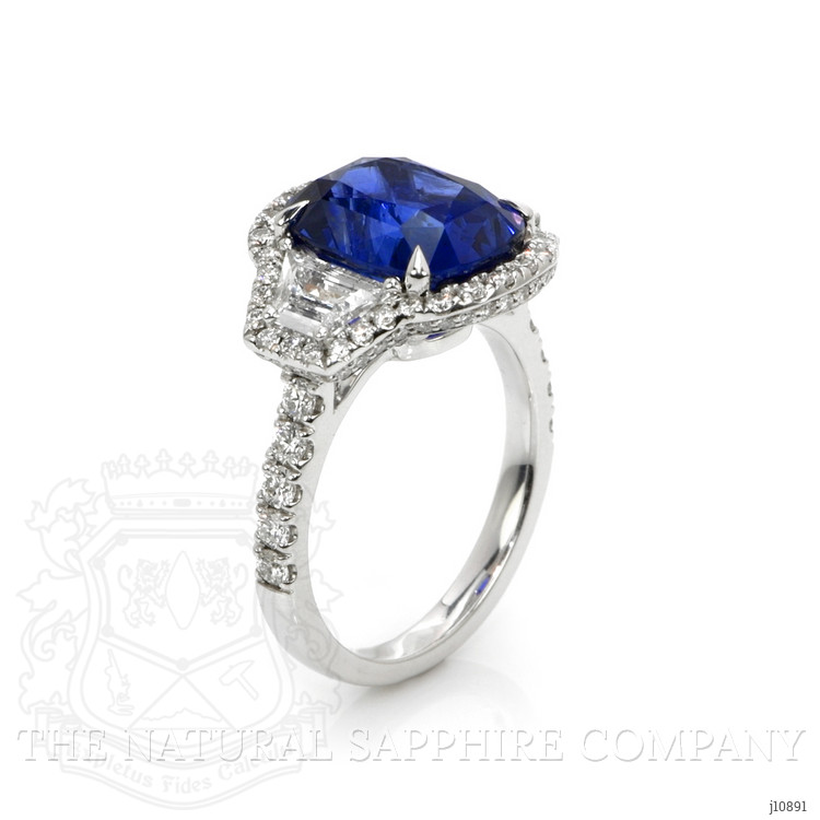 7.05 Ct. Blue Sapphire and Natural Diamond Antique Style Ring, 18K White Gold