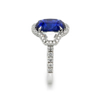 7.05 Ct. Blue Sapphire and Natural Diamond Antique Style Ring, 18K White Gold Image