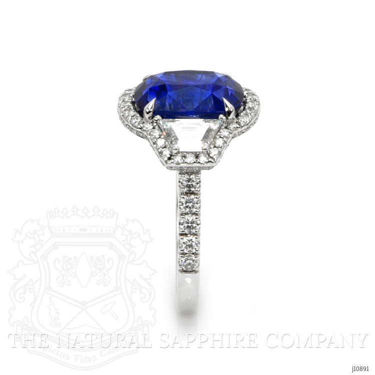 7.05 Ct. Blue Sapphire and Natural Diamond Antique Style Ring, 18K White Gold