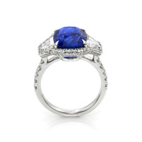 7.05 Ct. Blue Sapphire and Natural Diamond Antique Style Ring, 18K White Gold Image