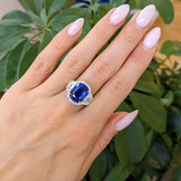7.05 Ct. Blue Sapphire and Natural Diamond Antique Style Ring, 18K White Gold Life Style