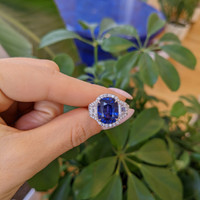 7.05 Ct. Blue Sapphire and Natural Diamond Antique Style Ring, 18K White Gold Life Style
