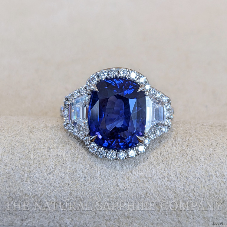 7.05 Ct. Blue Sapphire and Natural Diamond Antique Style Ring, 18K White Gold