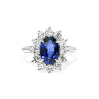 3.03 Ct. Blue Sapphire and Natural Diamond Halo Ring, 18K White Gold Video