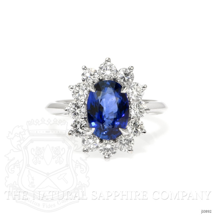 3.03 Ct. Blue Sapphire and Natural Diamond Halo Ring, 18K White Gold
