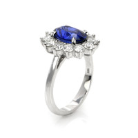 3.03 Ct. Blue Sapphire and Natural Diamond Halo Ring, 18K White Gold Image