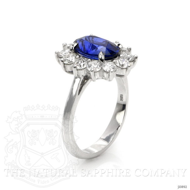 3.03 Ct. Blue Sapphire and Natural Diamond Halo Ring, 18K White Gold