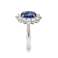 3.03 Ct. Blue Sapphire and Natural Diamond Halo Ring, 18K White Gold Image