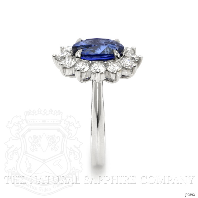 3.03 Ct. Blue Sapphire and Natural Diamond Halo Ring, 18K White Gold