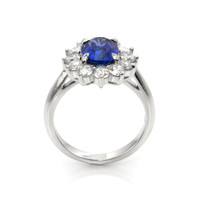3.03 Ct. Blue Sapphire and Natural Diamond Halo Ring, 18K White Gold Image