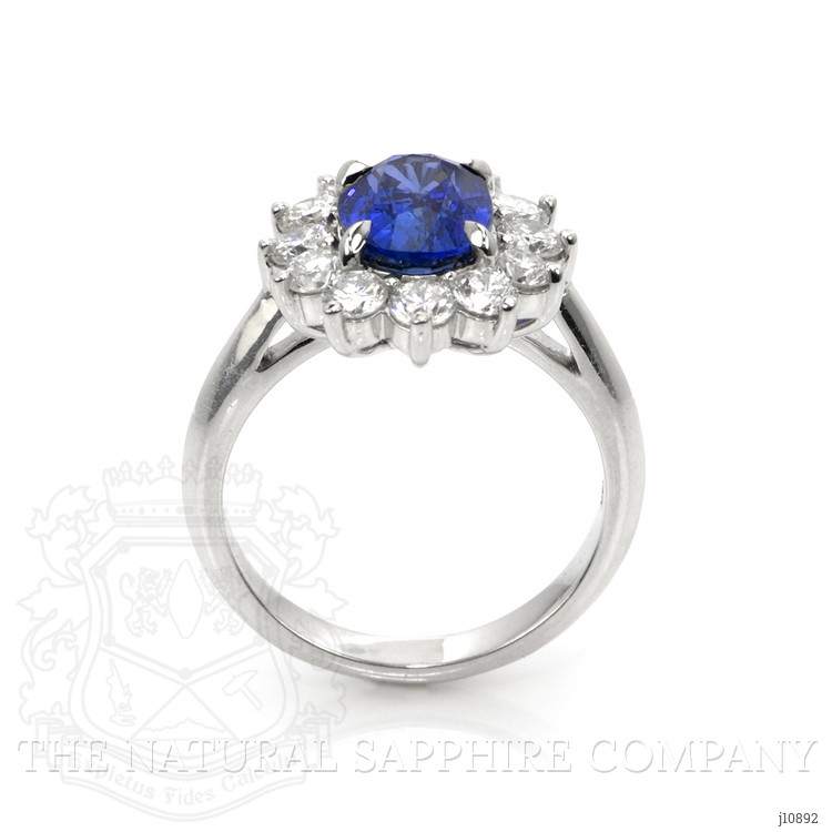 3.03 Ct. Blue Sapphire and Natural Diamond Halo Ring, 18K White Gold