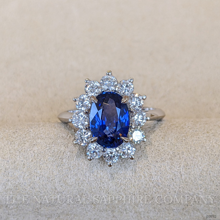 3.03 Ct. Blue Sapphire and Natural Diamond Halo Ring, 18K White Gold
