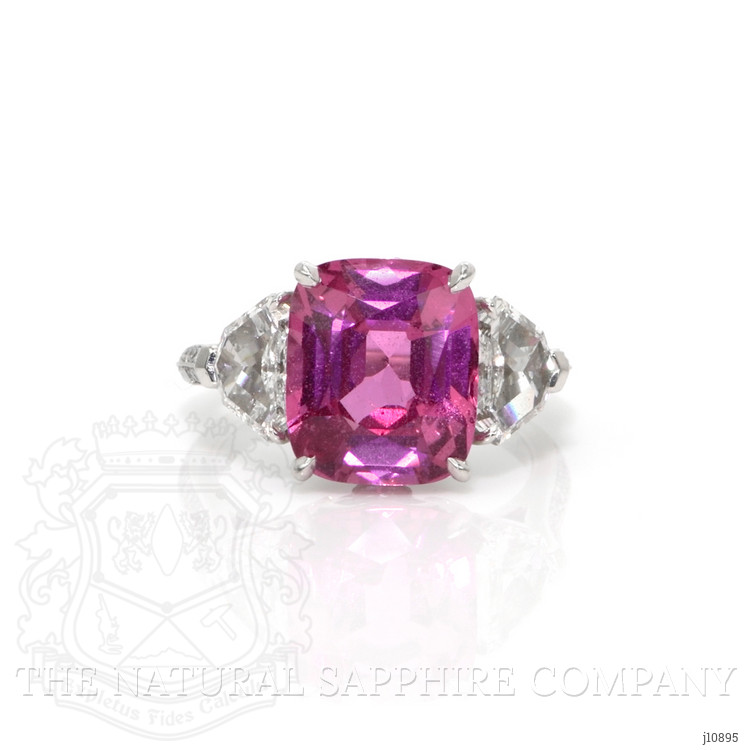 5.80 Ct. Pink Sapphire and Natural Diamond Three Stone Ring, Platinum 950