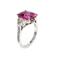 5.80 Ct. Pink Sapphire and Natural Diamond Three Stone Ring, Platinum 950 Image