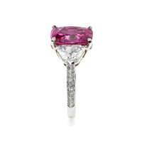 5.80 Ct. Pink Sapphire and Natural Diamond Three Stone Ring, Platinum 950 Image