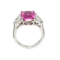 5.80 Ct. Pink Sapphire and Natural Diamond Three Stone Ring, Platinum 950 Image